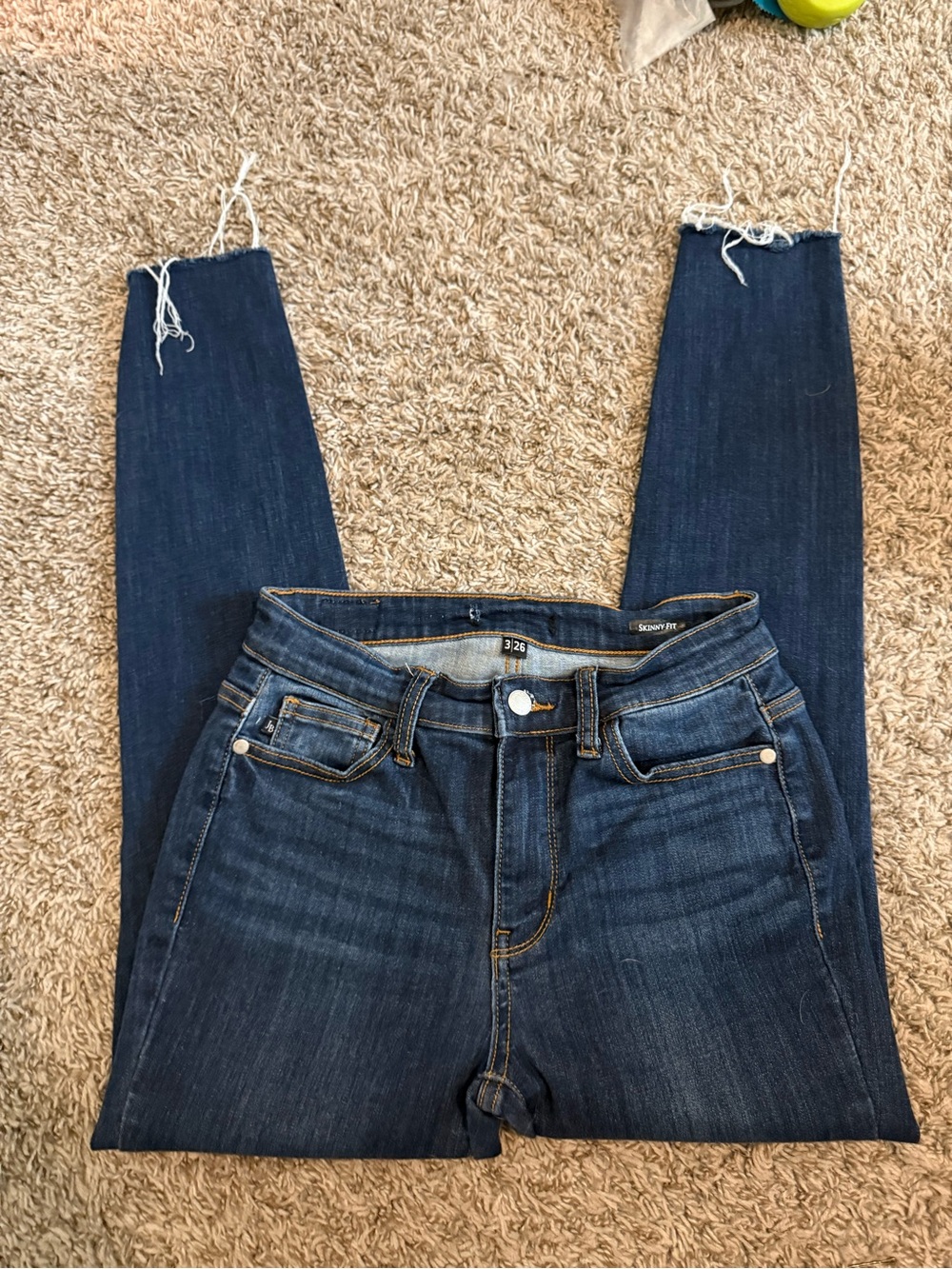 Judy Blue Dark Indigo Frayed Hem Skinny Jeans